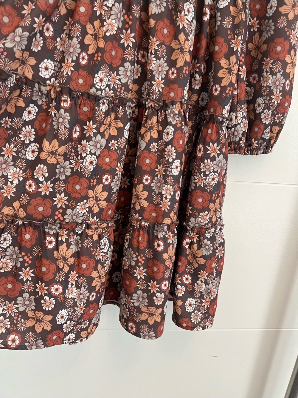 Smocked Floral Tiered Mini Dress - Rust Multi - Picture 8 of 9